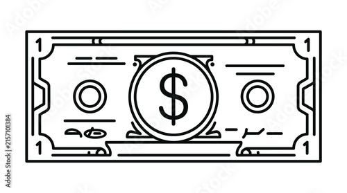 Canvas Print Minimalist dollar bill line icon, black and white currency vector illustration,