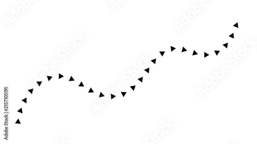 Black curved dashed line path made of triangle arrows vector icon. Wavy arrow line pattern with directional triangular pointers
