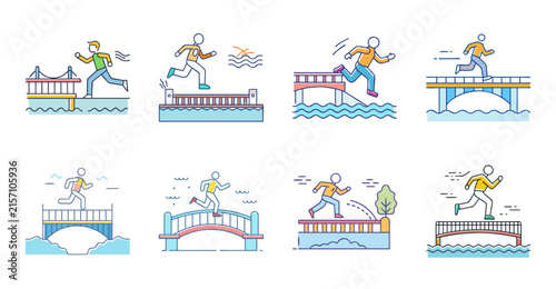 Colorful happy people dancing with joy icons - Bright, cheerful icons of diverse people dancing and celebrating with joyful expressions in a vibrant, playful style.
