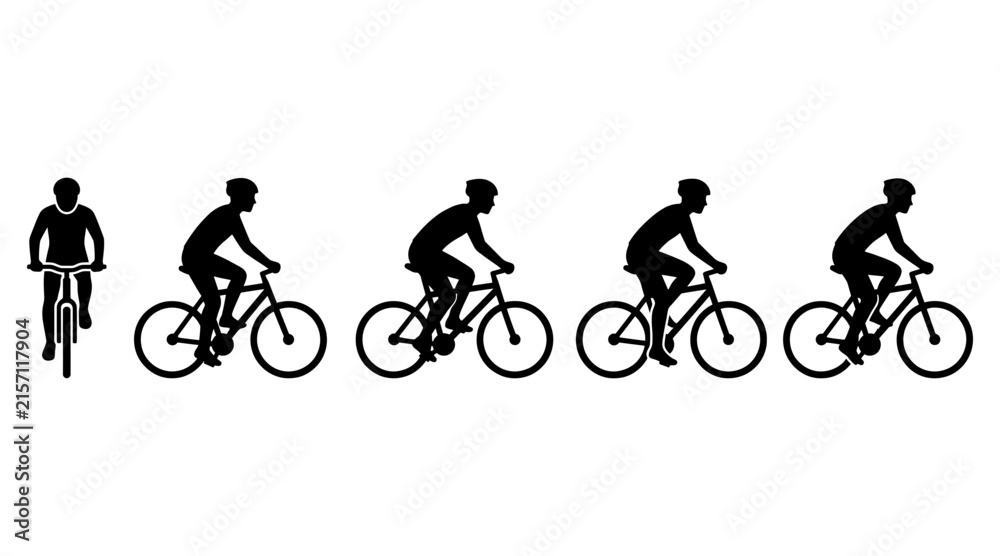 Fototapeta premium Set of silhouettes of a cyclist on a bicycle in different positions and angles