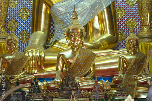 Golden Buddha Statues in Bhumisparsha Mudra at Thai Buddhist Temple