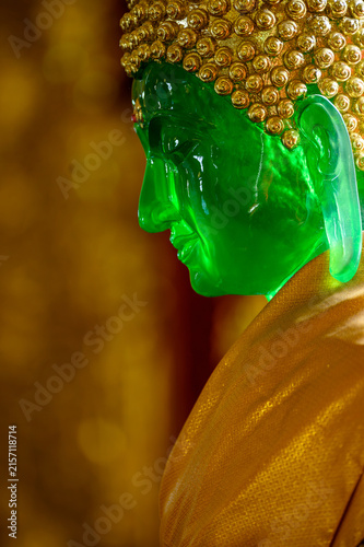 Emerald Buddha Replica in Green and Gold at Wat San Pa Yang Luang, Lamphun, Thailand