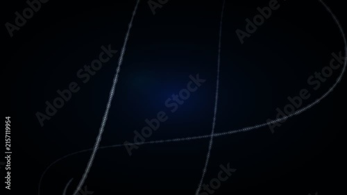 Abstract dark blue background with glowing white spiral lines. Futuristic tunnel effect with neon light streaks. High-tech motion loop. Technology concept background design.