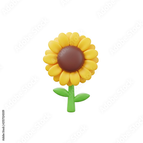 Stylized 3d sunflower with bright yellow petals on white background