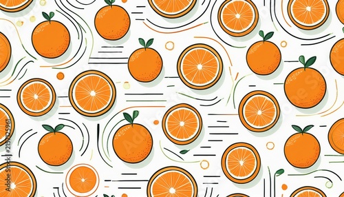 seamless pattern with oranges and lines on a white background