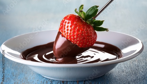 strawberry dipped in chocolate on fondue skewer