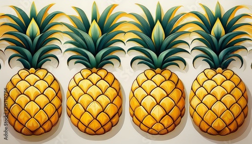 a seamless pattern composed of stylized yellow pineapples arranged on a clean white background