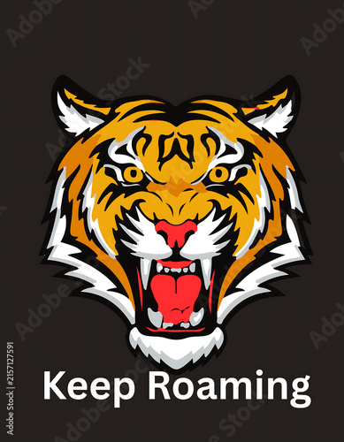 Tiger head roaring with red tongue isolated