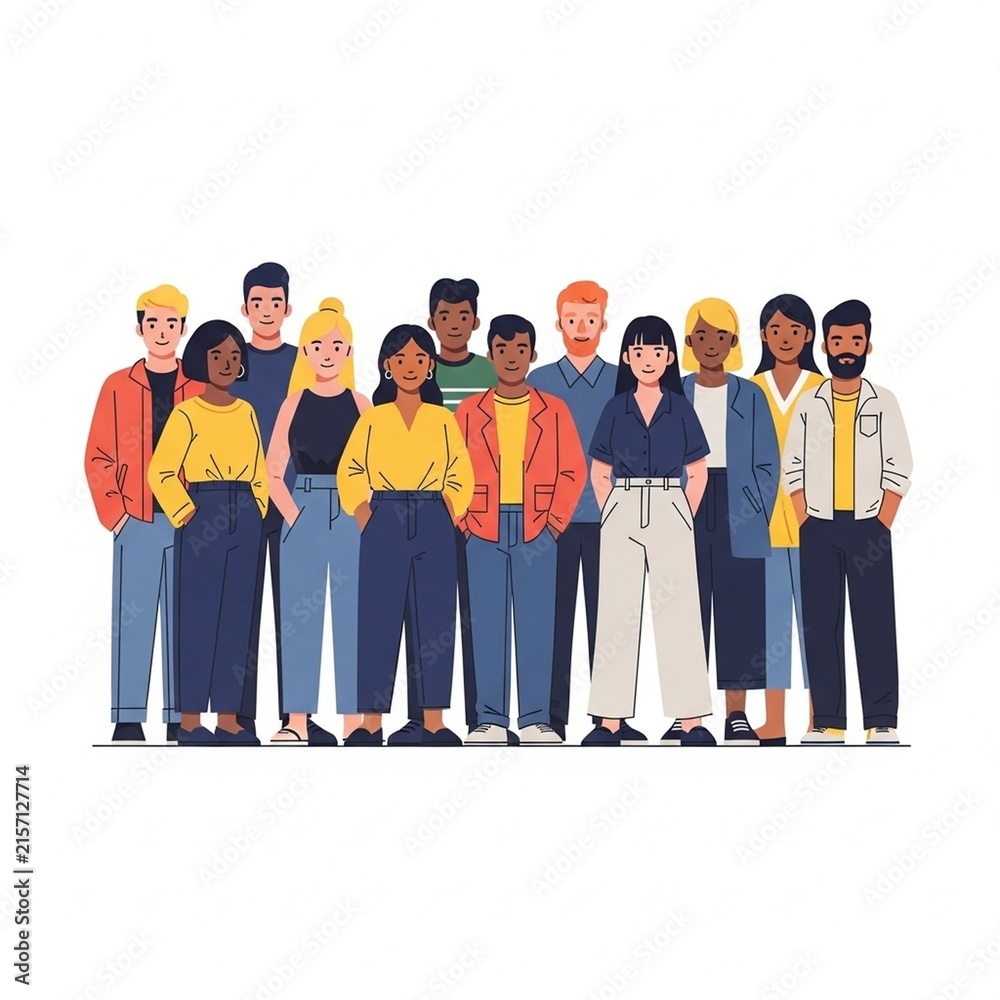 Obraz premium Diverse group of young multiethnic people standing together in solidarity and community