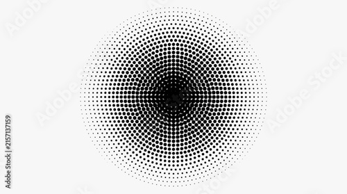Black Radial Dotted Circle, Circular Halftone Gradient Pattern and Abstract Monochrome Vector Design