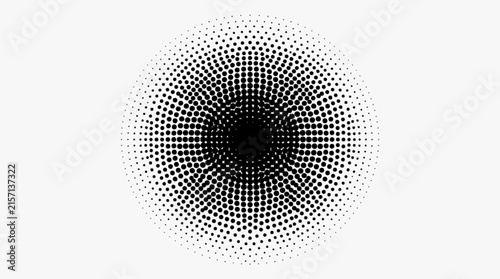 Fine Black Dotted Radial Gradient, Circular Halftone Texture and Abstract Monochrome Graphic Design