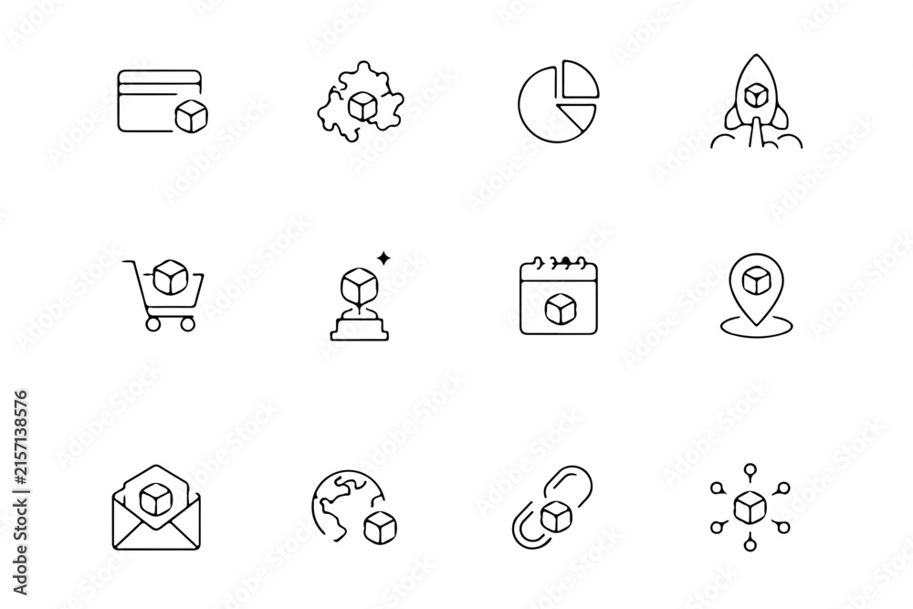 Fototapeta premium Vector Icons Set of Technology, Security, and Communication Symbols. Minimalist Line Art Design Elements for Web and App