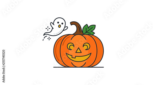 Halloween Pumpkin Icon and Cute Ghost Isolated Transparent Background