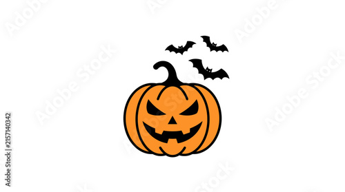 Halloween Pumpkin Jack O Lantern with Bats Isolated Transparent Background