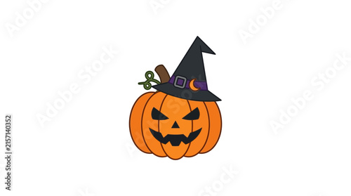 Halloween Pumpkin Witch Hat Isolated Transparent Background Spooky Face