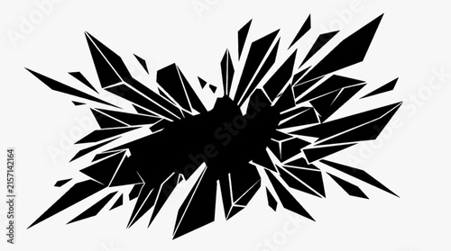 Black Abstract Burst Shape with Sharp Dynamic Rays, Explosive Geometric Design and Bold Vector Graphic Element