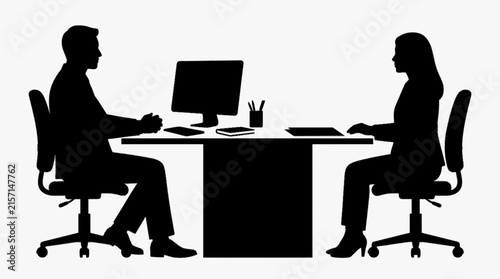 Modern Office Workspace with Computer Monitor and Desk, Professional Workplace and Corporate Work Environment Vector
