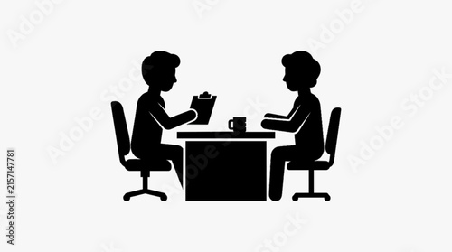 Business Meeting Between Two Professionals at Office Table, Corporate Discussion and Workplace Communication Vector