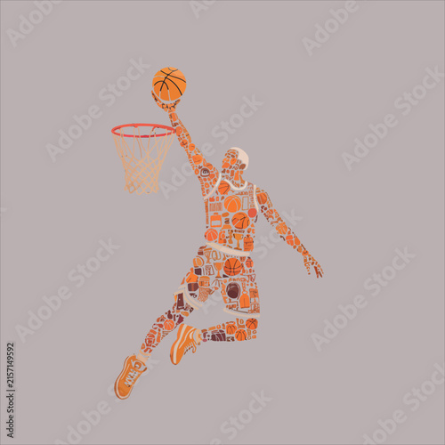 Obraz na płótnie Artistic basketball player dunking vector, creative sports collage silhouette, o