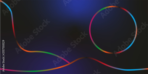Abstract colorful lines and circle forming a flowing composition on a dark gradient background
