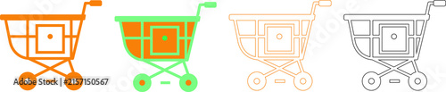 Shopping cart icons in gradient colors on white background for e-commerce concept