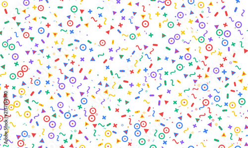 90s Retro Memphis Geometric Scatter Seamless Vector Pattern