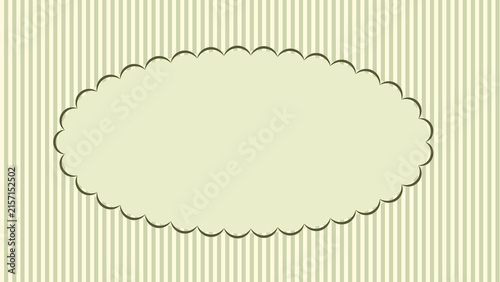 Fotografía Vintage oval frame scalloped edge over light green vertical stripes background p