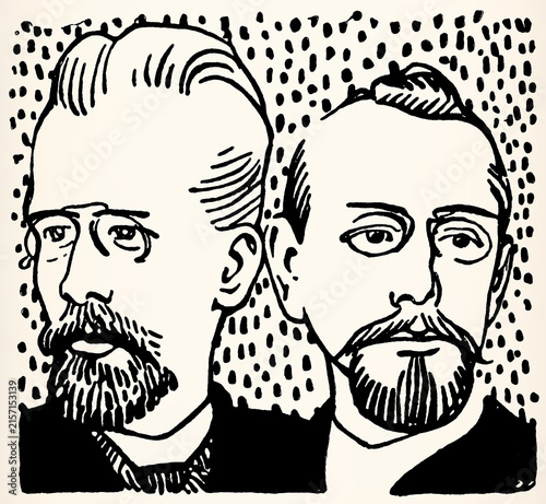 Quadro su tela Caricature of the brothers Heinrich and Julius Hart by Bruno Paul - German writers and literary critics who were pioneers of the Naturalist movement in Germany