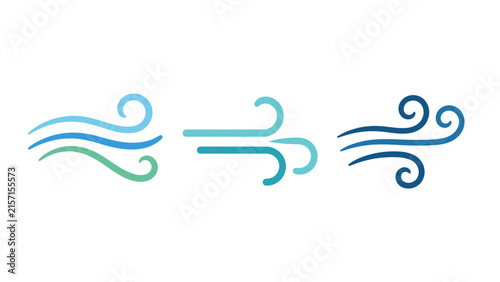 Wind Air Blow Breeze Breath Weather Swirl Icon Set Vector Illustration