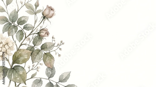 Cottage Garden Foliage Watercolor Editorial Background with Minimal Botanical Detail