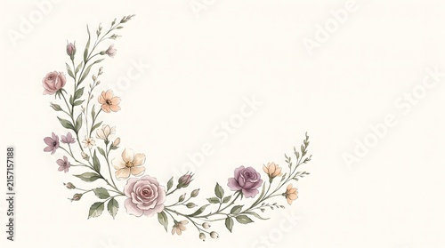 Cottage Garden Wildflower Watercolor Editorial Background with Central Copy Space