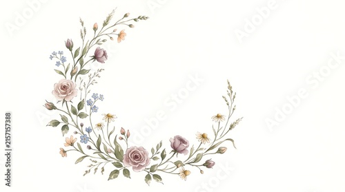 Cottage Garden Wildflower Watercolor Meadow Editorial Background with Copy Space