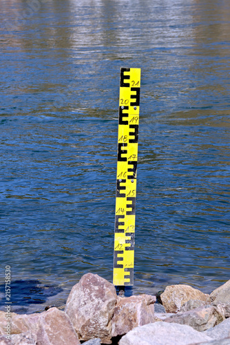 River gauge showing low water level on the Rhine at St. Goar