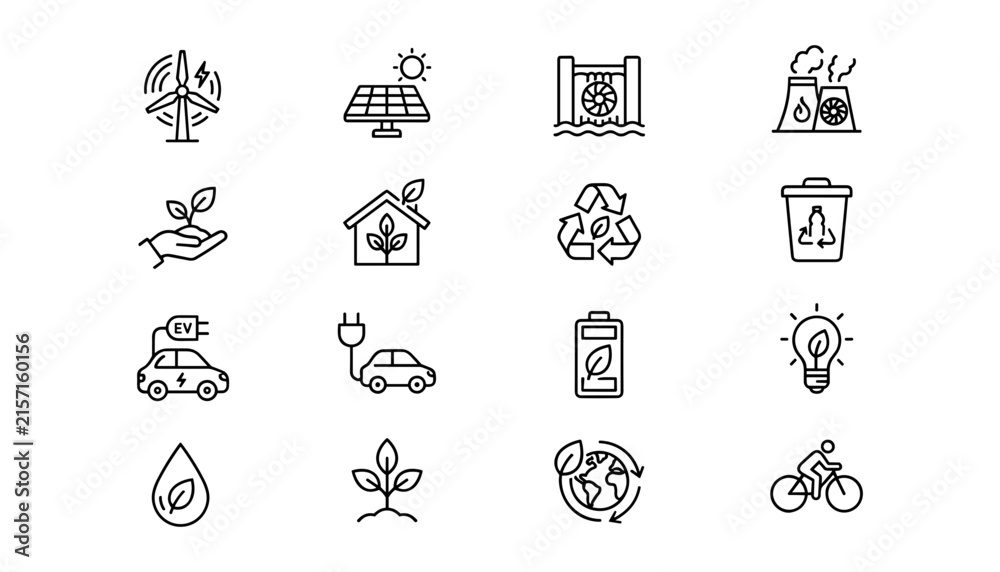 Fototapeta premium Set of ecofriendly and sustainable energy icons