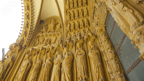 Canvas Print Metz Saint Etienne Cathedral displaying detailed gothic facade sculptures and ar