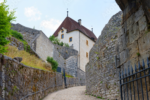 Historic Valangin Castle with Stone Walls in Canton of Neuchatel Switzerland