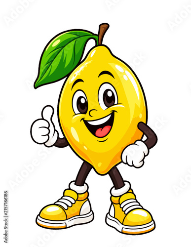 Cute Lemon Fruit Mascot Character with Happy Face, Cartoon Vector Illustration