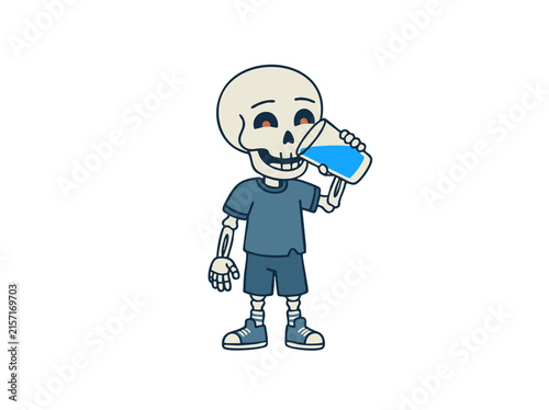 Halloween Cartoon skeleton drinking