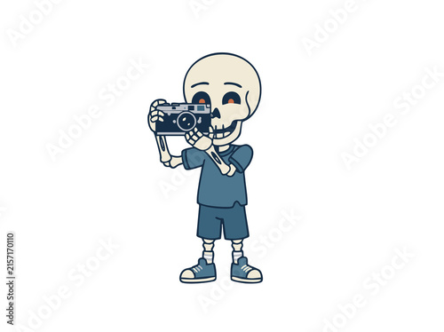 Halloween Cartoon skeleton taking photo