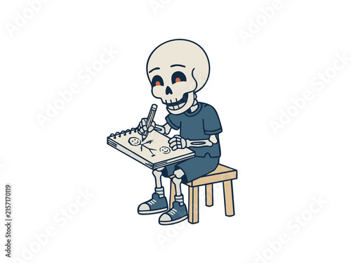 Halloween Skeleton drawing in sketchbook