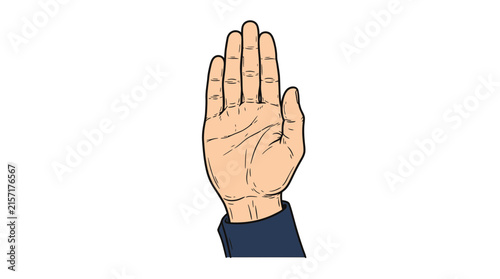 Modern of a Hand Raised with Index Finger Extended in Light Beige and Dark Blue Sleeve with high quality professional line art symbols for modern creative design and digital branding projects