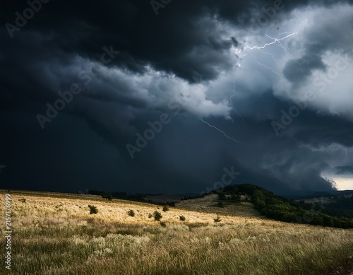 dramatic thunderstorm and black clouds