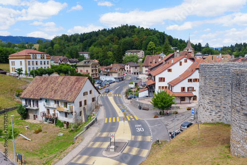 Scenic View of Valangin Village Streets with Traditional Swiss Homes
