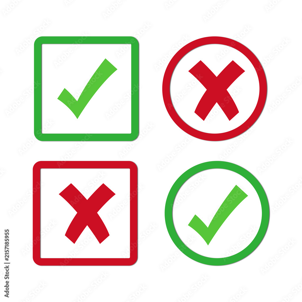 © Eunos - Green checkmark and red cross symbols on transparent background © Eunos - Green checkmark and red cross symbols on transparent background