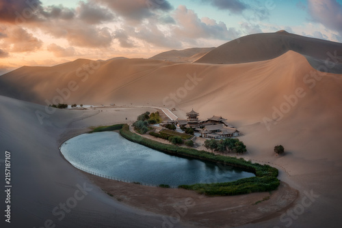 Crescent Lake Oasis in Dunhuang Desert, China in 2024