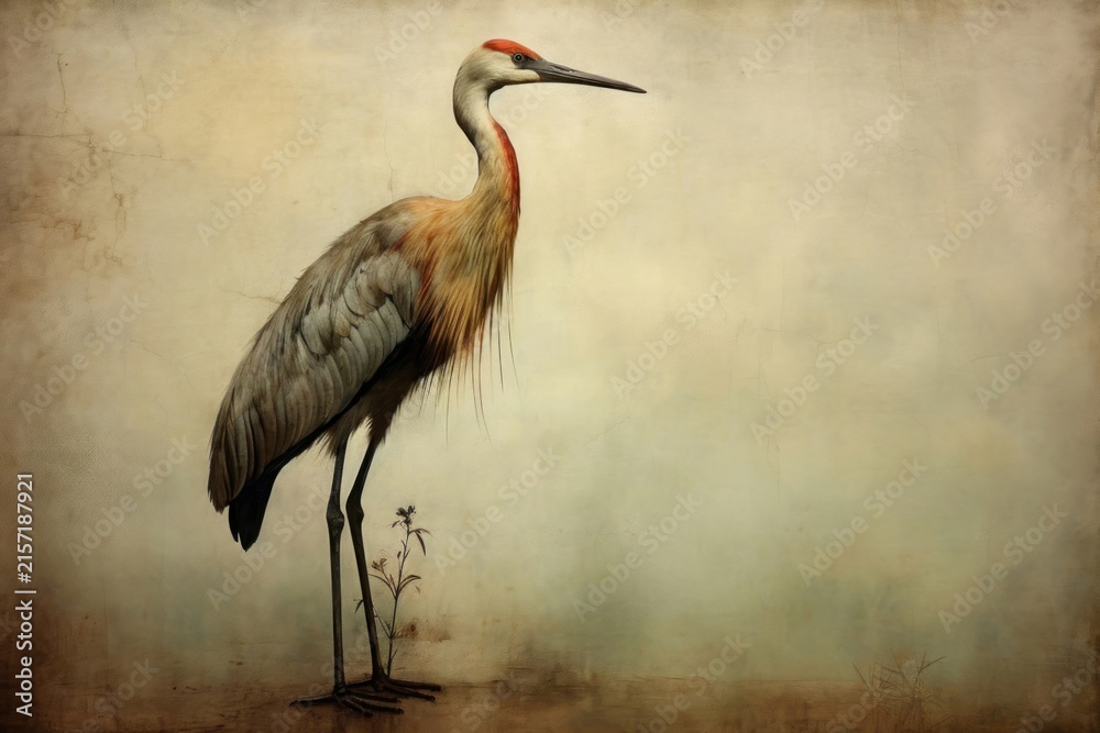 Naklejka premium Crane bird painting drawing animal.