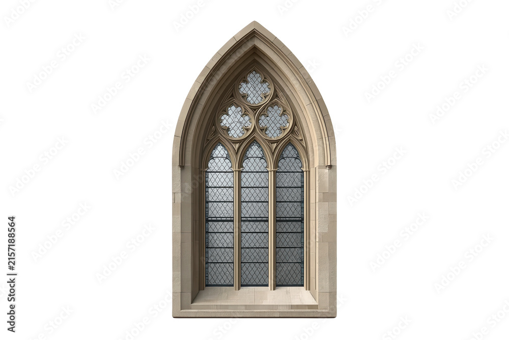 Fototapeta premium Tall gothic arched window with decorative tracery
