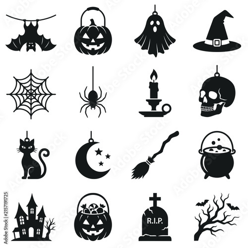 Halloween Icon Set with Spooky Symbols and Holiday Elements for Festive Graphic Design