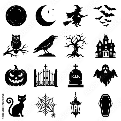 Halloween Icon Set with Witch Pumpkin Ghost and Spooky Elements Vector Illustration