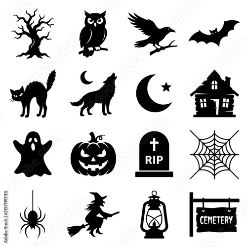 Halloween Icon Set with Spooky Elements and Holiday Symbols